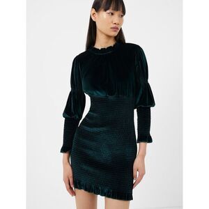 FRENCH CONNECTION Green Velvet Smocked Mini Dress Long Sleeve Size XS Medium New